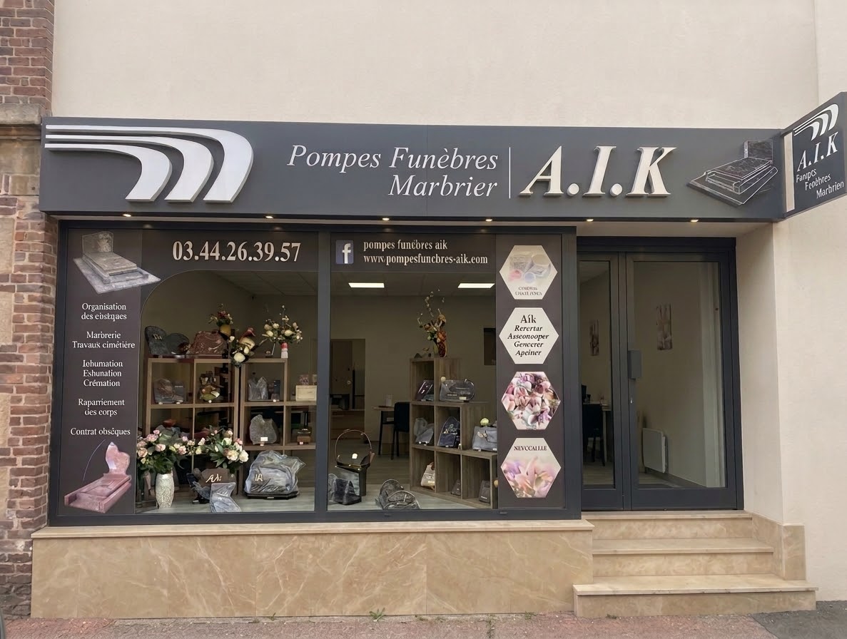 Devanture de l'agence Pompes Funèbres AIK à Creil