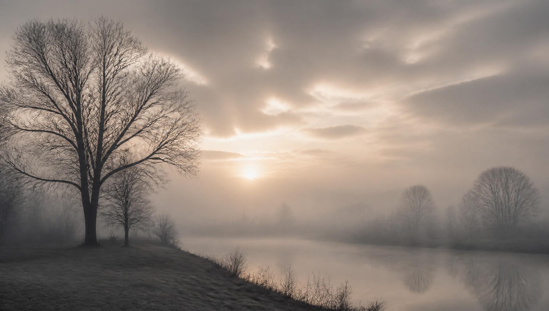 Paysage brumeux apaisant au lever du jour